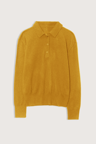 flat lay The Polo Amber Rib knit collar
Skinny polo placket
12 gg 100% royal cashmere
regular fit