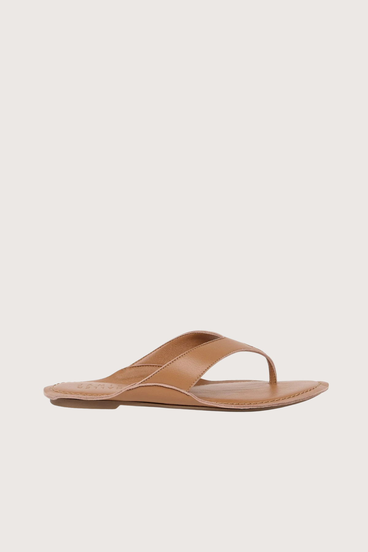 side profile The San Diego Sandal Camel Soft leather
, Opanka construction
Custom thin rubber sole
Italian lambskin leather
Thong strap style