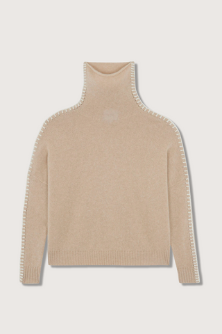 flat lay Thea Sweater cashmere organic beige Funnel neck 2-threads jersey knitting