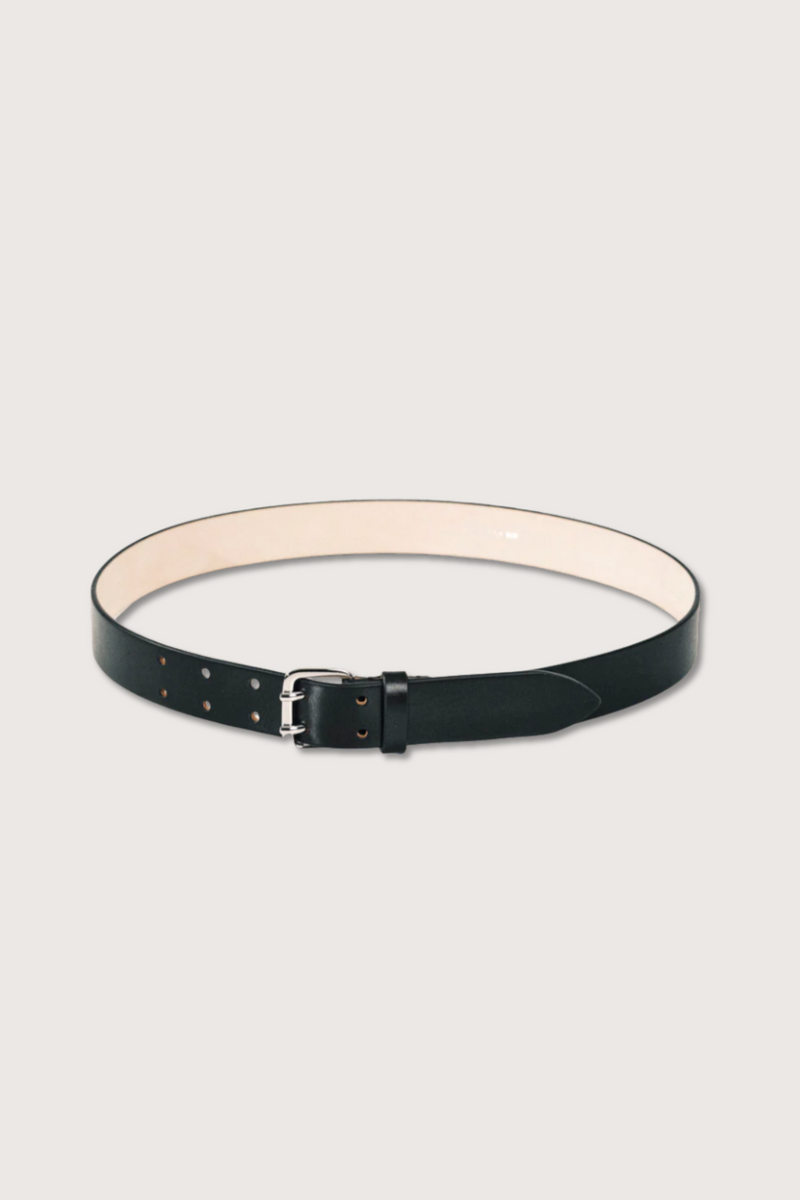 flat lay Thin Hutch leather  Belt Black/Silver