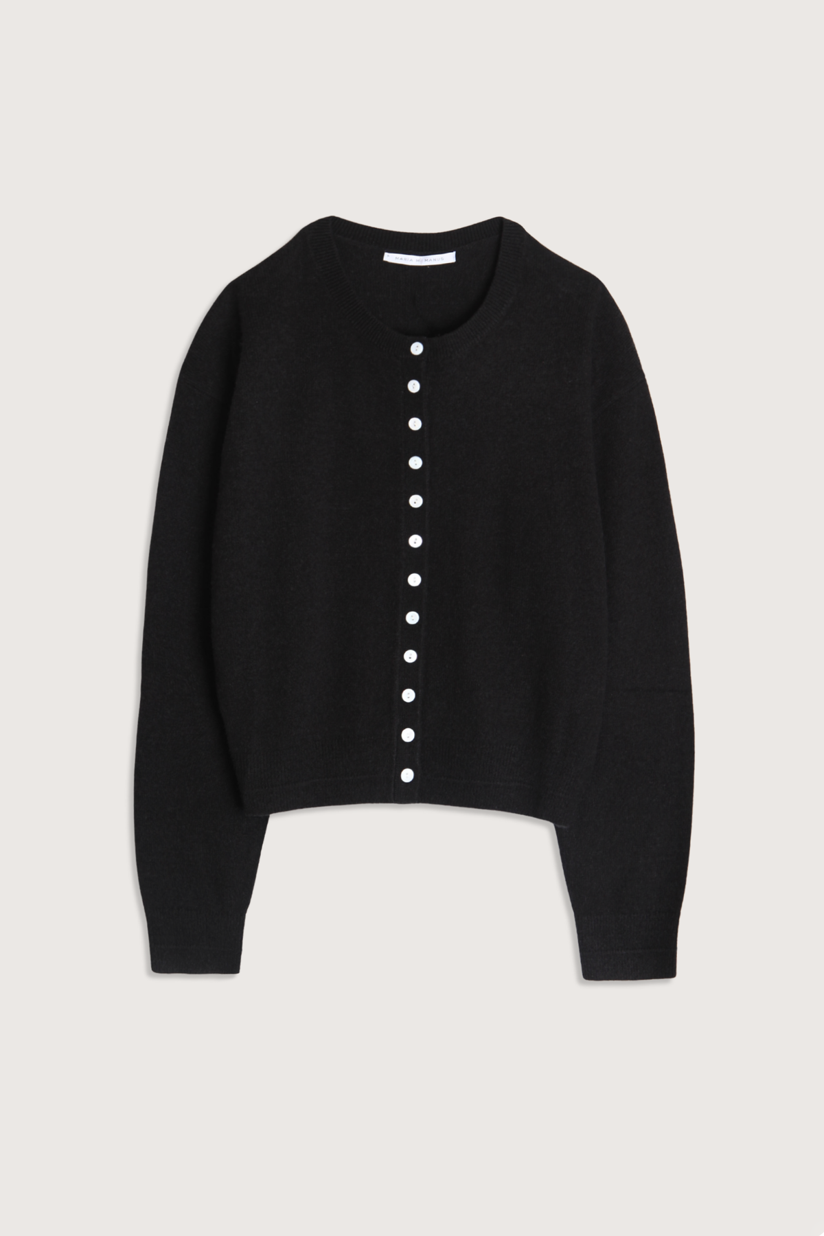 flat lay Tiny Button Cardigan Black Relaxed fit
Drop shoulder tiny shell buttons at the center front
Long sleeve cardigan
 Cashmere  Cotton blend