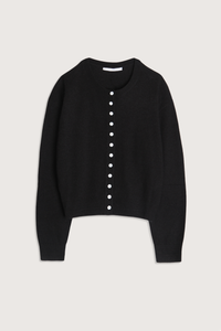 flat lay Tiny Button Cardigan Black Relaxed fit
Drop shoulder tiny shell buttons at the center front
Long sleeve cardigan
 Cashmere  Cotton blend