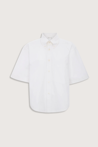 flat lay Trapeze Short Sleeve Shirt optical white Collared neckline
High hip length
Shirt sleeves
Covered back
Chest pocket
Front buttons
100% Cotton
