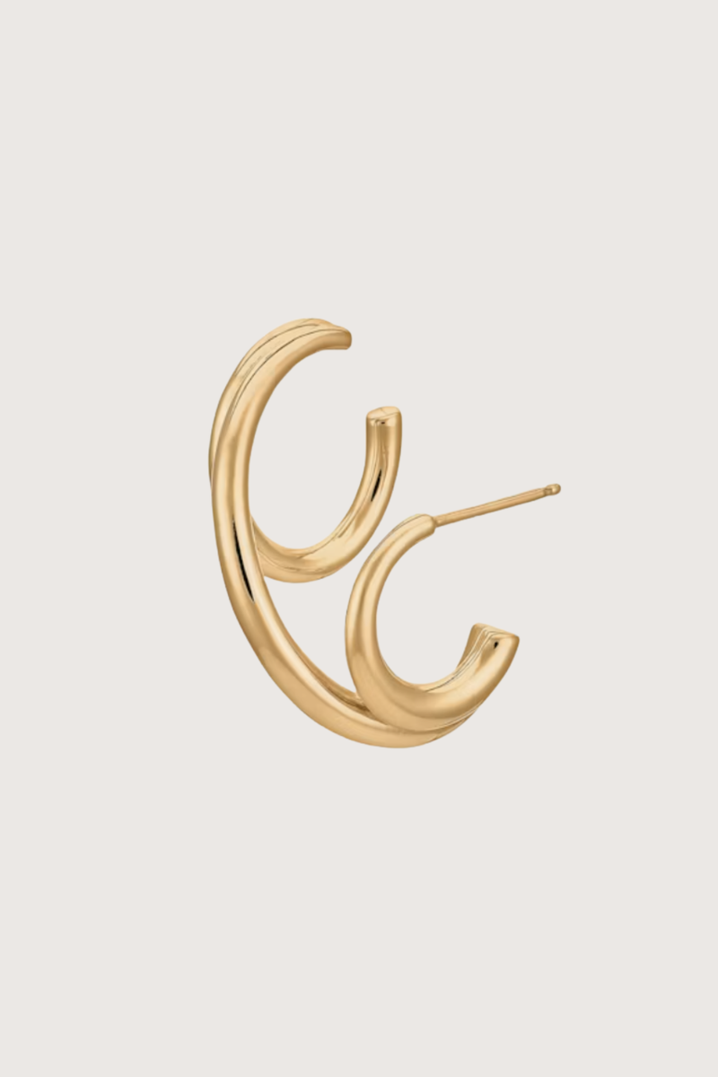 flat lay Triplet Single Earring - Right Vermeil Sold as a single "right" earring
Only for pierced ears
Yellow vermeil 18 karats and 925 Rhodium Plated Sterling Silver