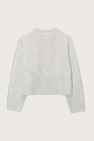 flat lay Tristan Crewneck Cashmere Blizzard grey Cable knit
Crew neck pullover
100% Cashmere
Relaxed fit