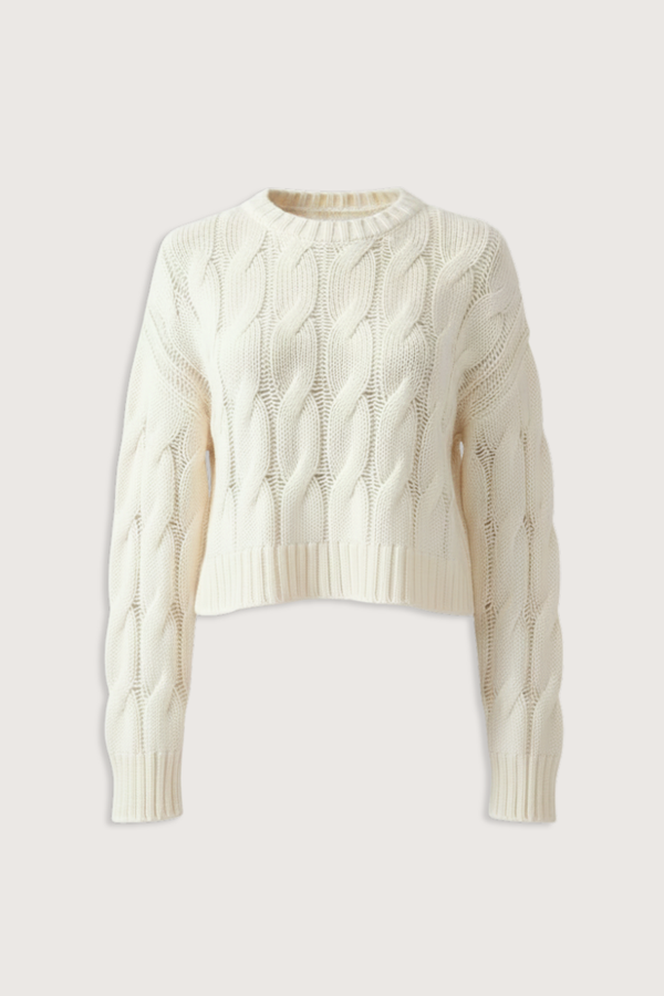 flat lay Tristan Crewneck Pullover gardenia white
Cable stitch
Relaxed fit and soft texture
cotton silk cashmere blend