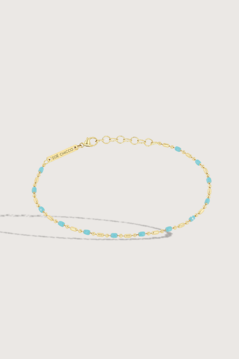 Turquoise Enamel Tube Bar Chain Bracelet 14k gold