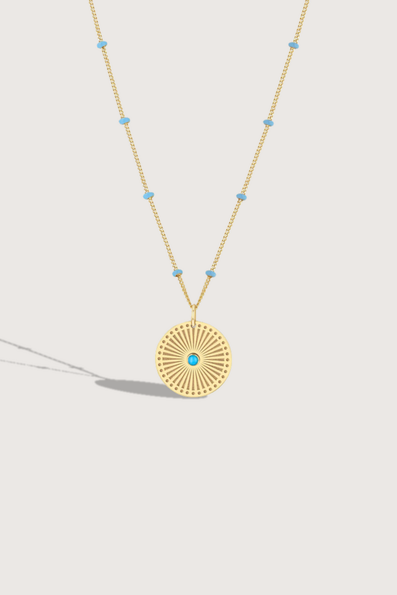 Turquoise Sunbeam Medallion Necklace 14k gold