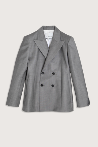 flat lay Tuxedo Double Breasted Jacket grey Sharp double-breasted front
Softly structured shoulders
100% wool