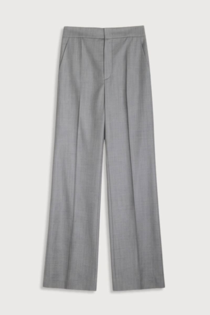 flat lay Tuxedo Trousers grey High-rise waist
Straight-leg cut
Fluid drape
Clasp closure
100% wool
