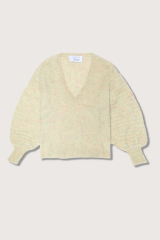 flat lay V-Neck Balloon Sleeve Mint Melange