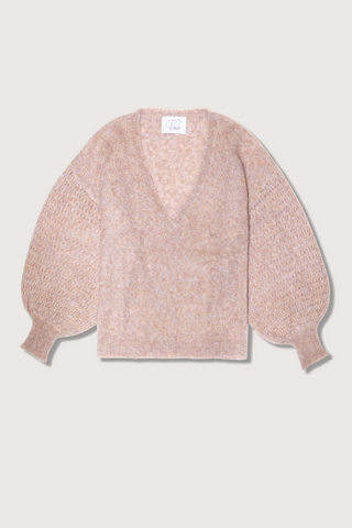 flat lay V-Neck Balloon Sleeve Taupe Melange