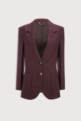 flat lay Katherine Flannel Jacket acai red Compact flannel
Refined, modern silhouette
Single breasted and regular shoulder
Tailored collar and lapel with under melton detail
Patch pockets
Hip length
100% Virgin Wool