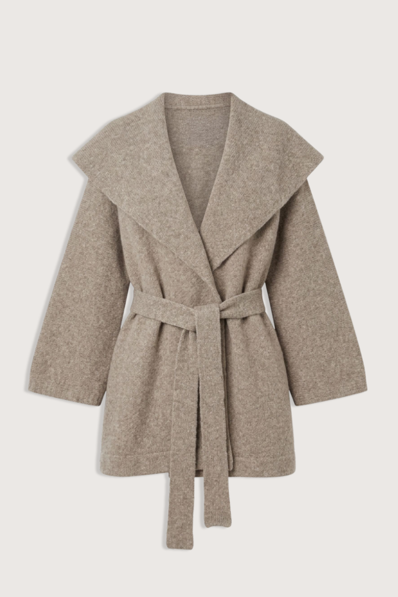 flat lay VENN Belted Cardigan grey Super soft knit
Baby alpaca and merino
Adjustable belt tie
Handloomed
Wrap style cardigan