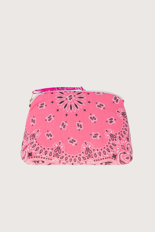 back profile Vanity Large Bag With embroidered Heart Strawberry/Fuchsia cotton bandana with zipper