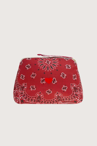 front profile Vanity Large Bag With embroidered Heart Vintage Red / Real Red cotton bandana with zipper