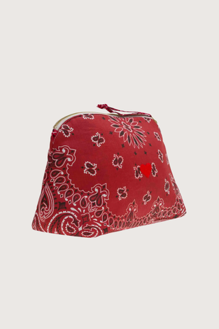 side profile Vanity Large Bag With embroidered Heart Vintage Red / Real Red cotton bandana with zipper