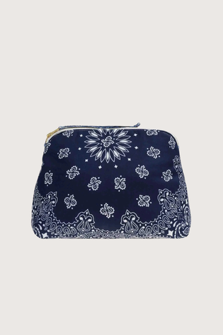 back profile Vanity Large Bag With embroidered Mushroom Navy/Chambray bandana cotton with zipper 