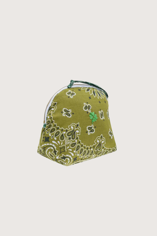side profile Vanity Small / embroidered Clover Bronze / Vert cotton bandana with zipper