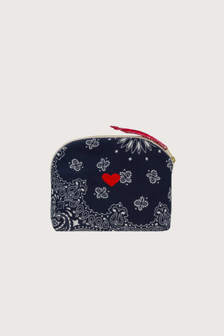 front profile Vanity Small / embroidered Heart Navy / Real Red cotton bandana with zipper