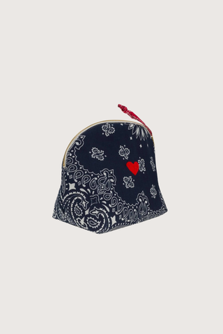 side profile Vanity Small / embroidered Heart Navy / Real Red cotton bandana with zipper