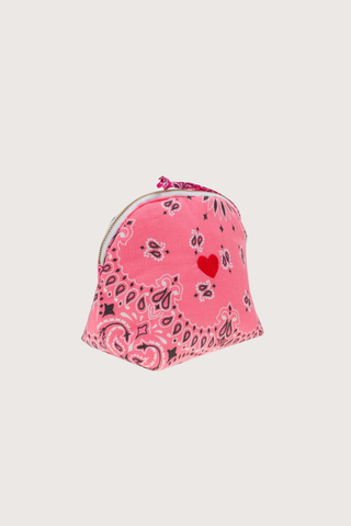 side profile Vanity Small / embroidered Heart Strawberry / Fuchsia cotton bandana with zipper