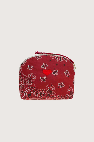 front profile Vanity Small / embroidered Heart Vintage Red / Real Red cotton bandana with zipper