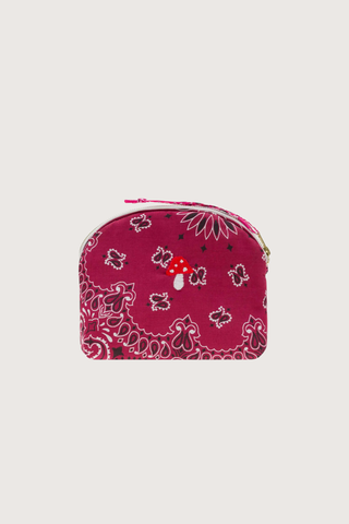 front profile Vanity Small / embroidered Mushroom Bordeaux / Fuchsia cotton bandana with zipper