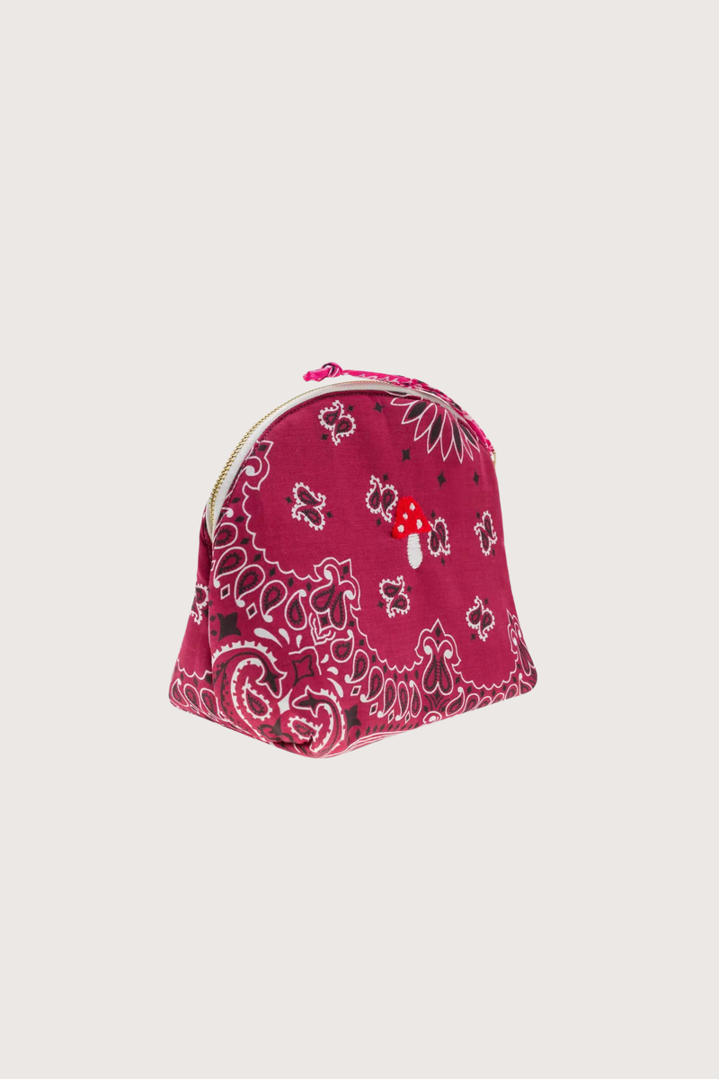 side profile  Vanity Small / embroidered Mushroom Bordeaux / Fuchsia cotton bandana with zipper