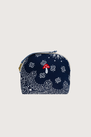 front profile Vanity Small / embroidered Mushroom Navy / Chambray cotton bandana with zipper