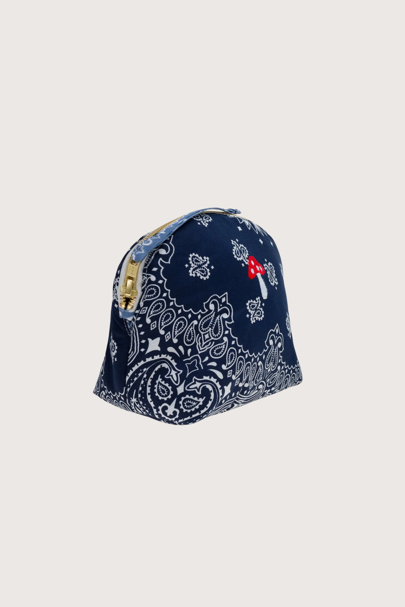 side profile Vanity Small / embroidered Mushroom Navy / Chambray cotton bandana with zipper