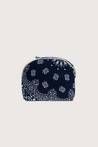 back profile Vanity Small / embroidered Mushroom Navy / Chambray cotton bandana with zipper