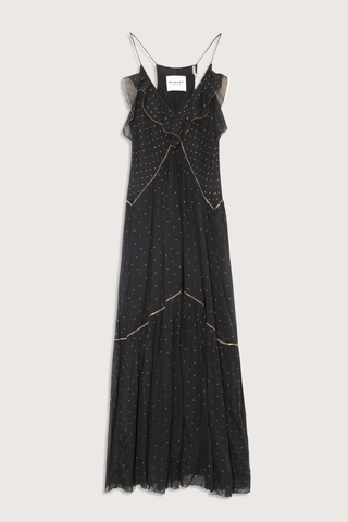 flat lay Vasma Maxi Dress Polka Dot Print
Long organic cotton voile dress
Low-cut V-neckline
Thin straps and racerback
Frills with a crochet finish and ladder stitch details
Lined
Flared cut and asymmetrical hem