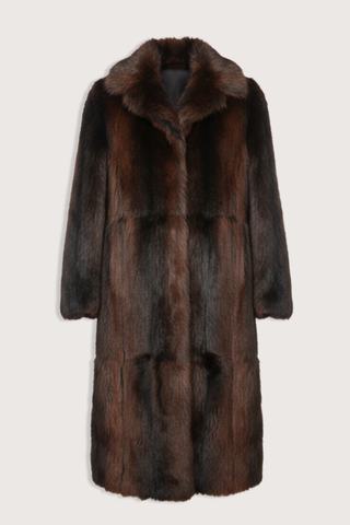 flat lay Verena Toscana Long Coat dark brown Reversible shearling coat
Snap button closure
100% lamb leather
Long length
Reversible option: soft shearling side &amp; smooth leather side