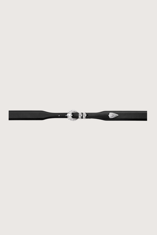 flat lay Versailles Black Calf Belt Hand-worked tapered silhouette, gradually shifting from 3.6 cm to 2 cm
4-piece “Versailles” buckle in an antique silver finish
100% calfskin
Solid brass hardware
Buckle: 2 cm
Height: 3.6 cm to 2 cm