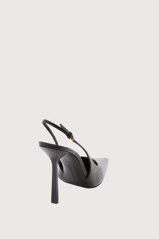 back profile Victoria 100MM Slingback Black leather Stiletto slingback style
Pointed closed toe shape
Black lacquered heel
Kid leather
Leather lining
Padded in-sock for added comfort