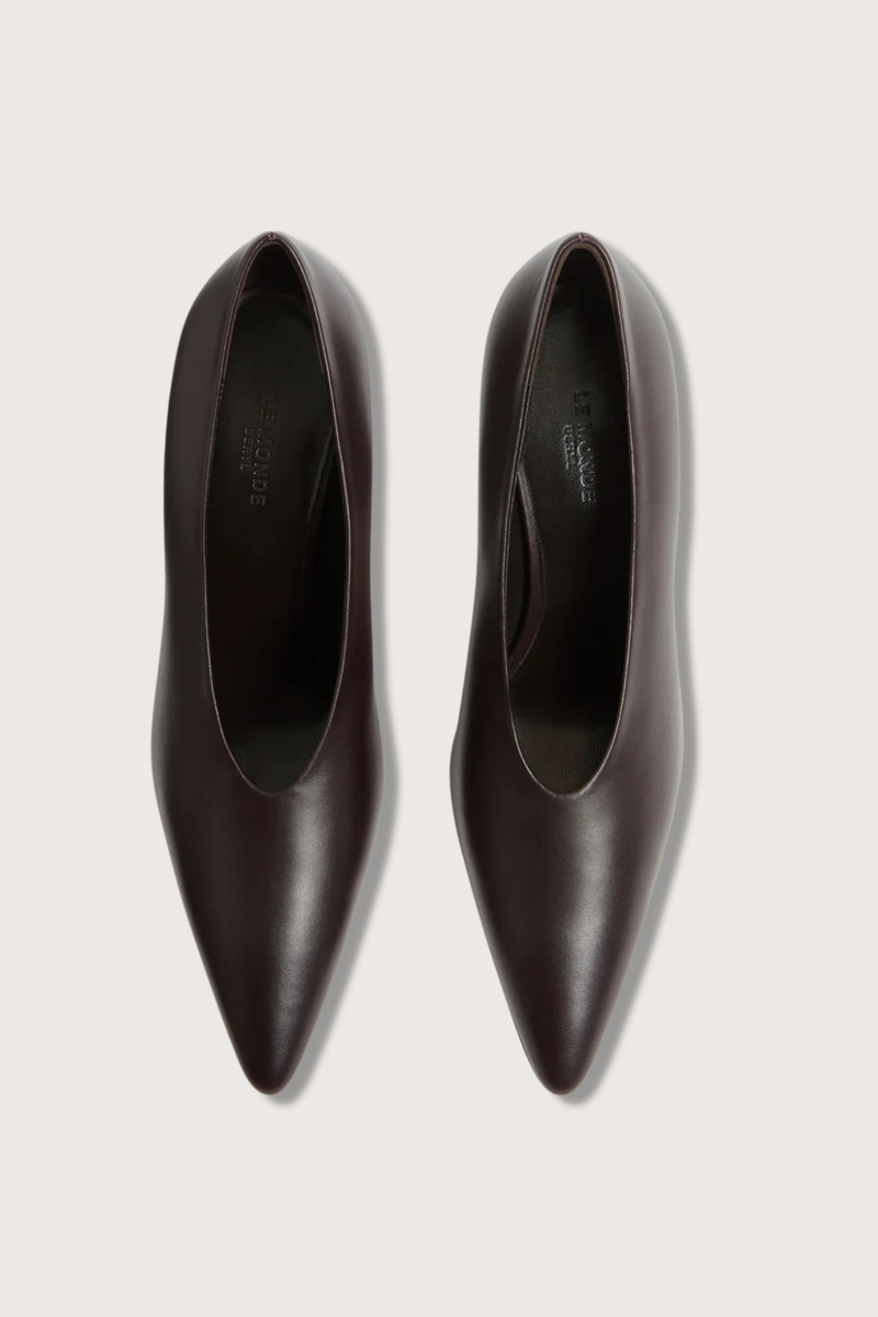 top profile Victoria Decolette leather Wedge heel plum Wedge style Pointy toe Deep V cut