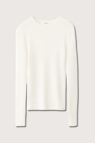 flat lay Vivian Cotton Cashmere T-Shirt Salt fitted slim round neck long sleeve