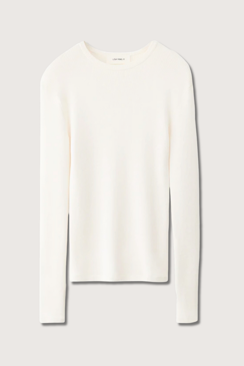 flat lay Vivian Cotton Cashmere T-Shirt Salt fitted slim round neck long sleeve