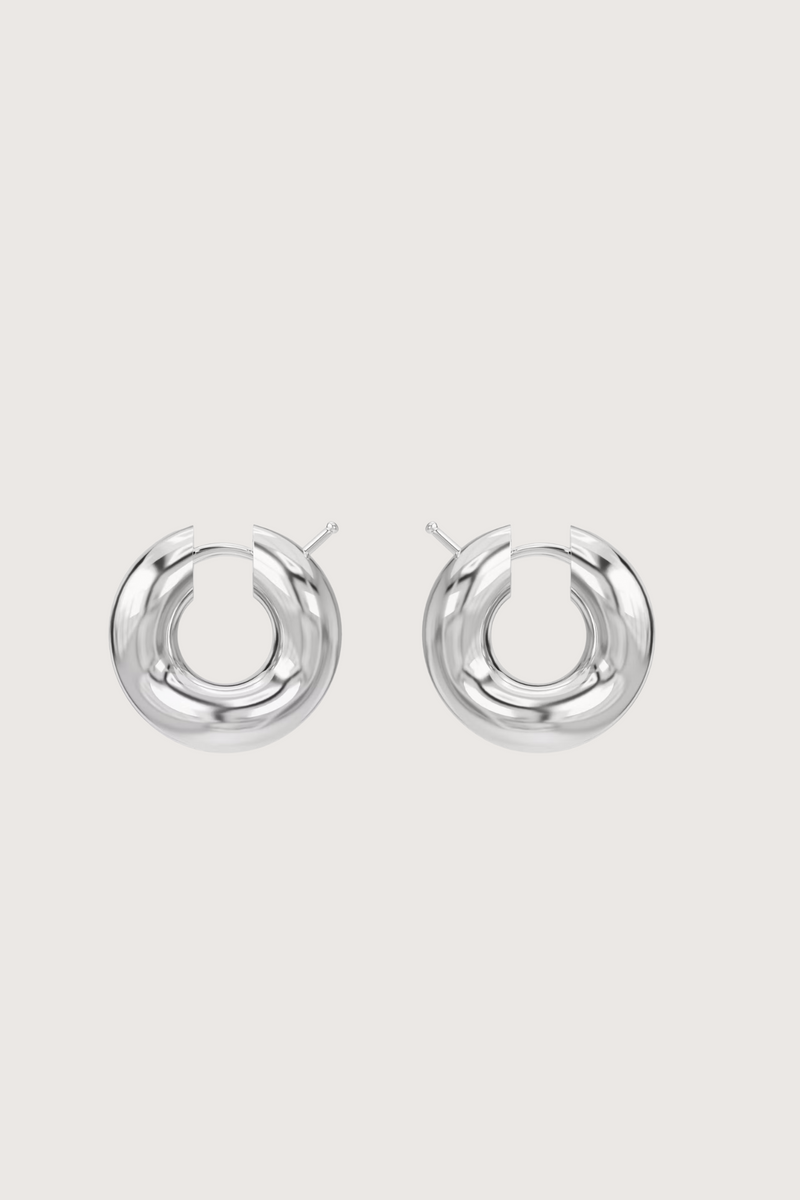 flat lay Wave Blow Hoop Earring Silver 925 Rhodium Sterling Silver