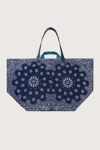 front profile Weekend Bag Navy/Petrol cotton bandana with long and short handles