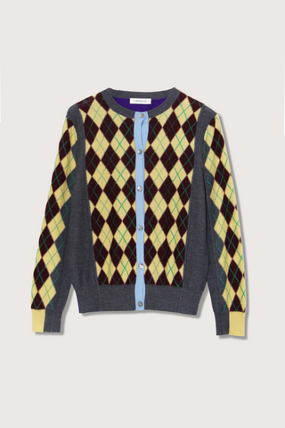 flat lay  William Argyle Cardigan wool long sleeve crewneck