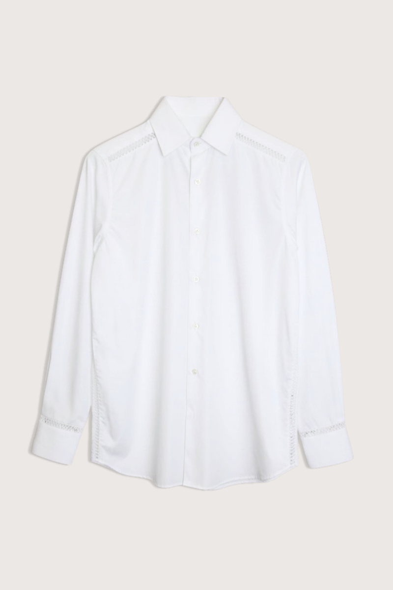 flat lay Work Shirt With Ladder Lace Trim white Straight cut - classic fit
Square collar
Curved cuff
Mother-of-pearl buttons