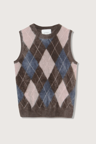 flat lay Yasmin Vest argyle print cashmere short sleeve round neck classic fit