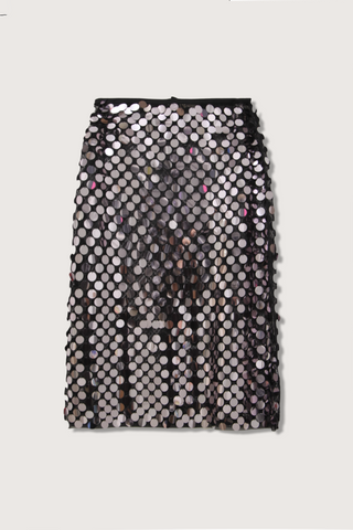 flat lay Yumi Midi Organza Pencil Skirt black with drawstring waist