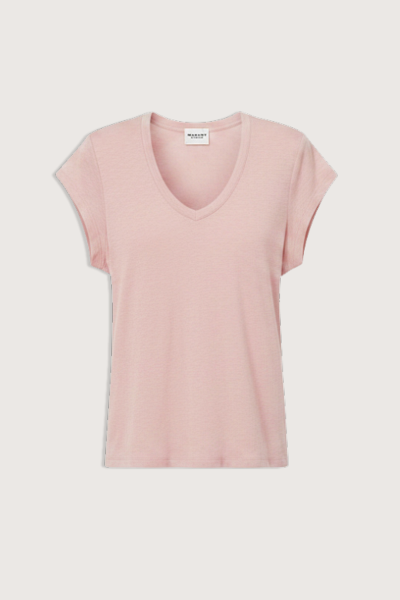 flat lay Zankou V-Neck Linen Tee Soft Pink Solid linen T-shirt
Straight, fitted cut
V-neck
Short sleeves
Linen 100%