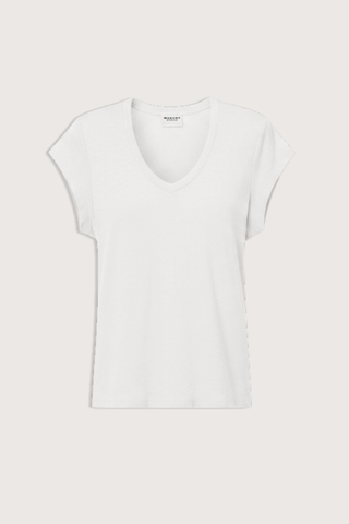 flat lay Zankou V-Neck Linen Tee White Solid linen T-shirt
Straight, fitted cut
V-neck
Short sleeves
Linen 100%