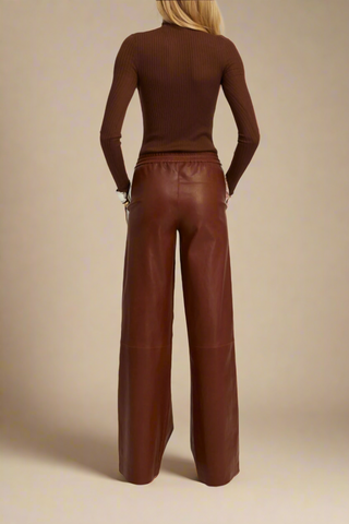 Athletic Drawstring Leather Pants Acorn