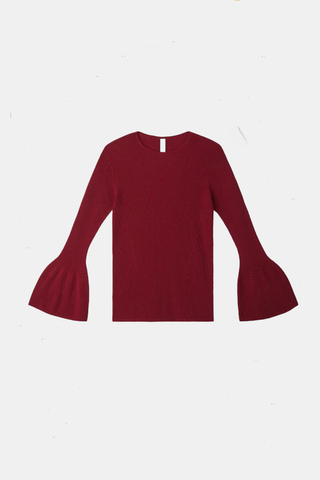 Soft Portrait Bell Sleeve Top Maroon Red