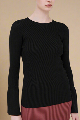 Soft Portrait Bell Sleeve Top Black